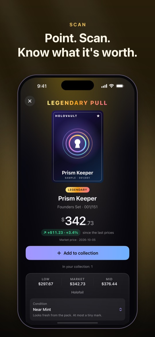A scanned card with its market price